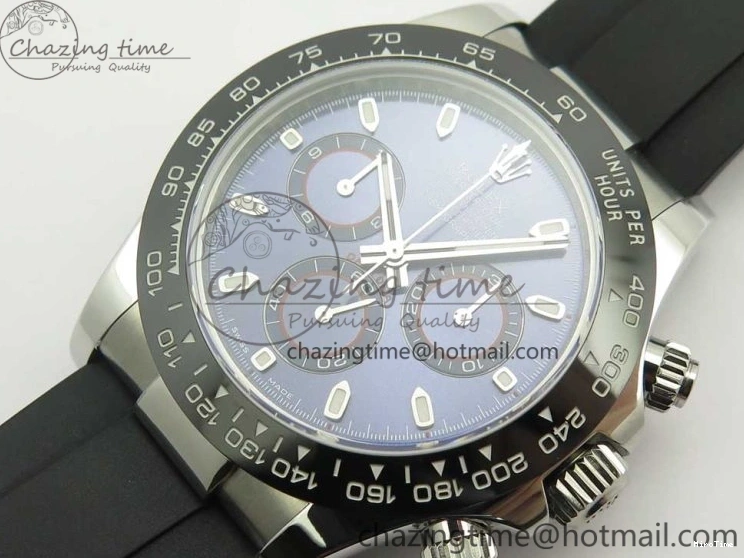 MiroTime 0119 Daytona 116519 Noob 1:1 Best Edition 904L SS Case Blue Dial on Black Rubber Strap SA4130 (Free Extra Strap) Compact 3290